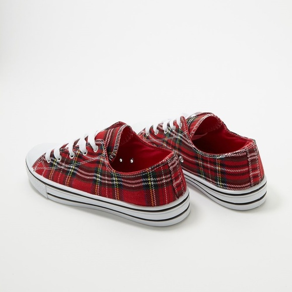Streetwear Society Red Plaid Canvas Sneakers - Picture 2 of 8